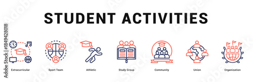 Student Activities Modern and clean web banner illustration featuring thematic icons for visual communication