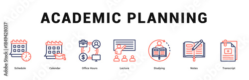 Academic Planning Modern and clean web banner illustration featuring thematic icons for visual communication