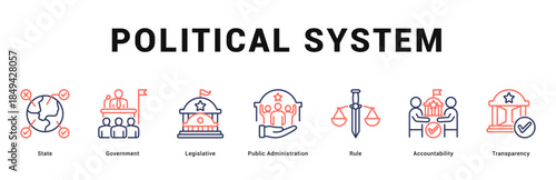 Political System Modern and clean web banner illustration featuring thematic icons for visual communication