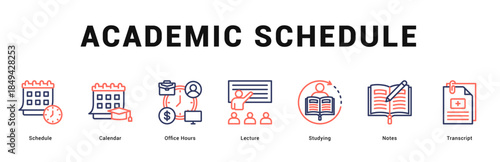 Academic Schedule Modern and clean web banner illustration featuring thematic icons for visual communication