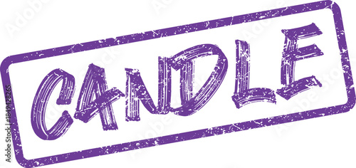 Distressed purple rubber stamp impression of the word CANDLE within a rectangular outline