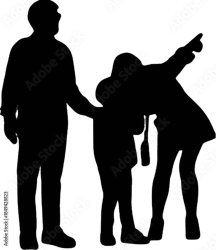 Family of three enjoying time together outdoors on a sunny day.