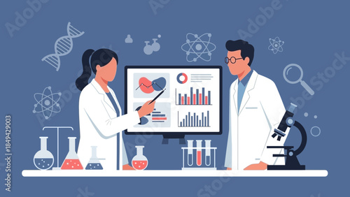 Innovative scientists analyzing research data in modern lab, discovering breakthroughs for medical advancement and scientific progress with cutting edge tools