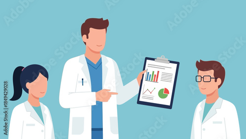 Medical team presenting positive trends and data analysis during a meeting, fostering confidence and collaboration in modern healthcare solutions