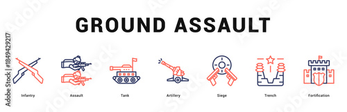 Ground Assault Modern and clean web banner illustration featuring thematic icons for visual communication