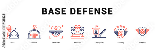 Base Defense Modern and clean web banner illustration featuring thematic icons for visual communication