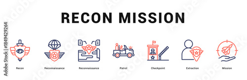 Recon Mission Modern and clean web banner illustration featuring thematic icons for visual communication