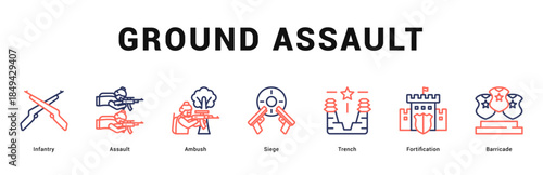 Ground Assault Modern and clean web banner illustration featuring thematic icons for visual communication