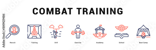 Combat Training Modern and clean web banner illustration featuring thematic icons for visual communication