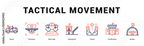 Tactical Movement Modern and clean web banner illustration featuring thematic icons for visual communication