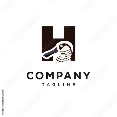 Letter H Pink-eared Duck Logo Icon Vector
