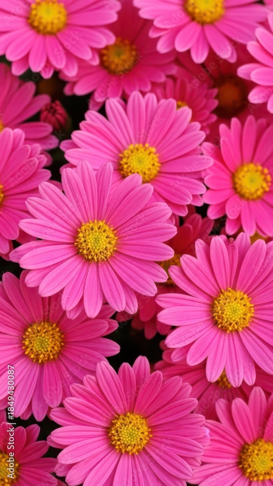 Fototapeta premium Beautiful pink flowers with yellow centers. Vibrant pink daisies in full bloom