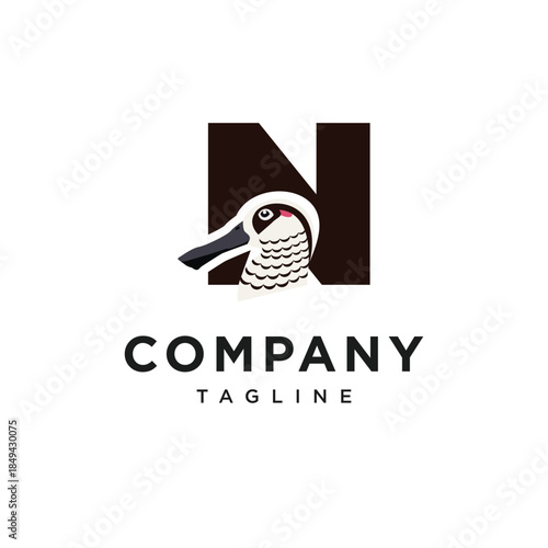 Letter N Pink-eared Duck Logo Icon Vector