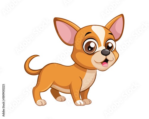 Cute cartoon vector illustration of a funny brown baby puppy dog mammal and pet chihuahua character isolated on white
