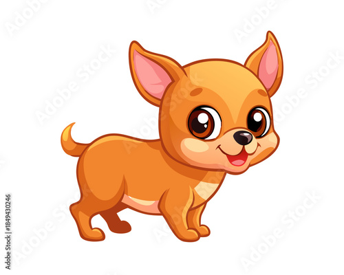 Cute cartoon vector illustration of a funny brown baby puppy dog mammal and pet chihuahua character isolated on white
