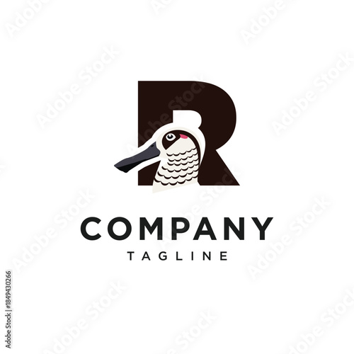 Letter R Pink-eared Duck Logo Icon Vector
