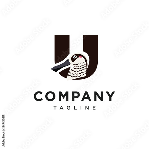 Letter U Pink-eared Duck Logo Icon Vector