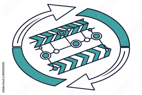 Cinema Replay: The image shows the concept of movie cycle with symbolic of arrows