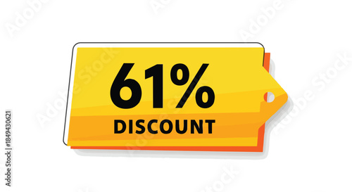 Promotional yellow and orange graphic tag displaying a striking sixty-one percent discount for enticing special limited time sales opportunities on