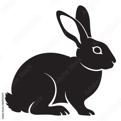 Black silhouette of a rabbit with long ears on white background
