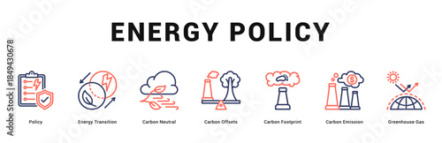 Energy Policy Modern and clean web banner illustration featuring thematic icons for visual communication