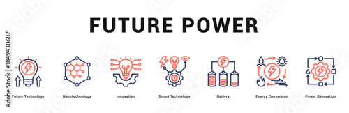 Future Power Modern and clean web banner illustration featuring thematic icons for visual communication