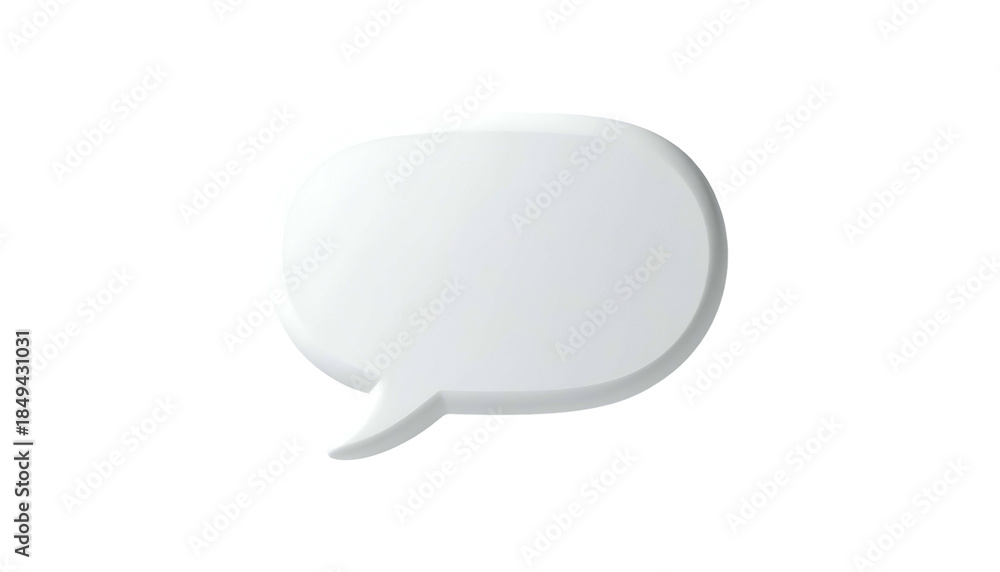 Fototapeta premium A glossy, white, 3D speech bubble floats against a stark black backdrop