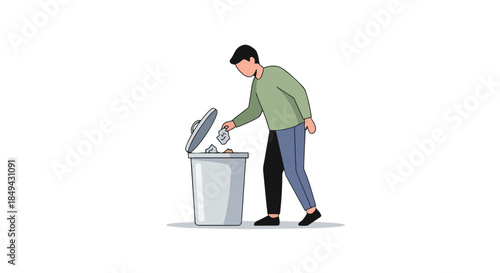 Person actively disposing of waste into a bin promoting environmental responsibility