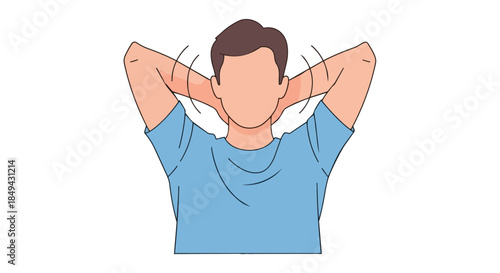 Graphic depicting a person performing a neck stretch, hands behind head. This motion targets muscle tension, enhances flexibility, improves posture,