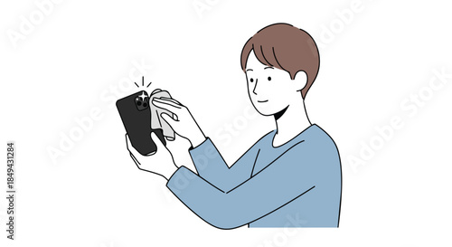 Diligent individual meticulously cleaning smartphone camera lens for enhanced clarity and device longevity