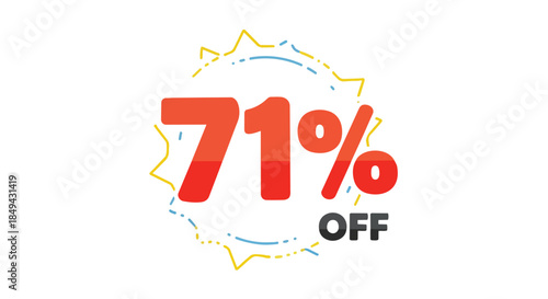 Outstanding seventy-one percent discount offer badge for promotional campaigns retail sales and special shopping events showcasing a significant