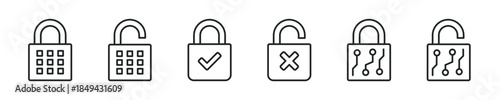 Lock security thin line icon set. Web minimal editable stroke icons