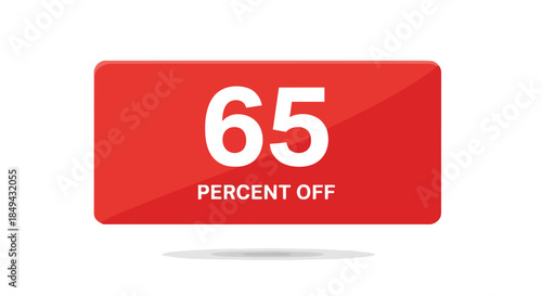 Vibrant Red "65 Percent Off" Retail Promotion Badge for Sales Campaigns and Value Offers