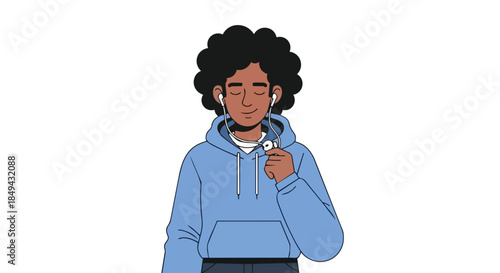 Young individual immersed in music, finding solace and rhythmic peace through personal audio experience