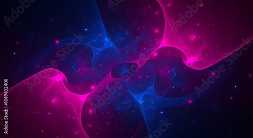 Abstract fractal galaxy formation with blue and pink cosmic bursts