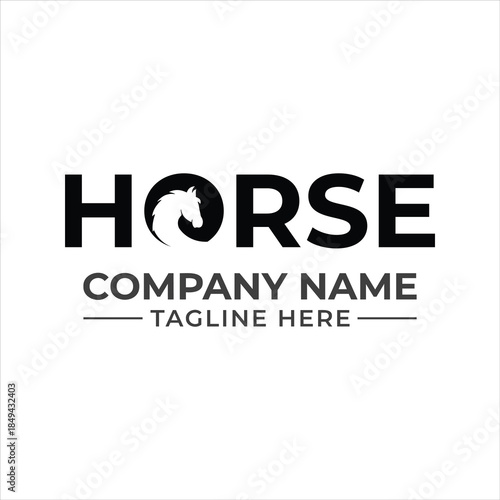 Modern minimalist horse head logo design integrated into typography for a company brand