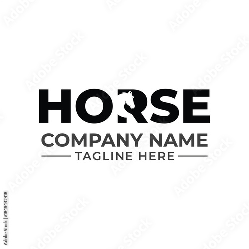 A powerful and elegant horse head silhouette integrated into the bold typography of the word 'horse' for a versatile logo design