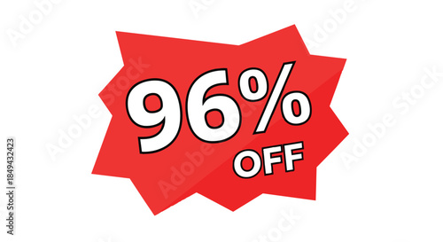 A vivid red starburst illustration prominently displaying a ninety-six percent reduction, highlighting exceptional savings and exclusive discount