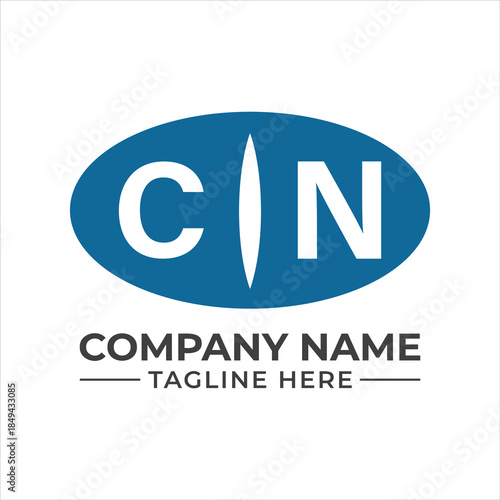 Creative cn letter logo concept in blue oval with placeholder for company name and tagline