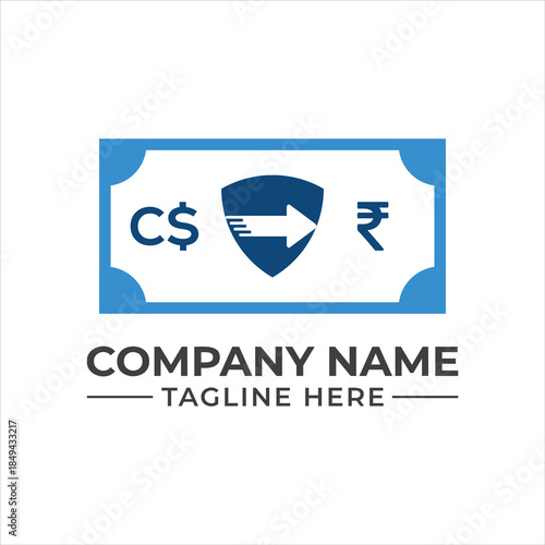 Secure international currency exchange logo concept between canadian dollar and indian rupee