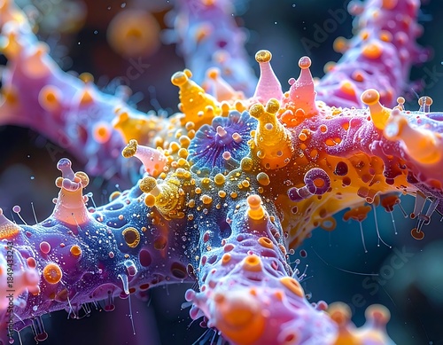 High-detail abstract close-up of a bright orange, pink, and blue starfish-like, organic form with soft gradient lighting