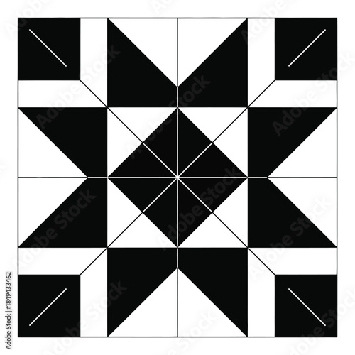 Abstract square pattern with black and white triangles geometric design minimalist black and white tile design modern graphic art