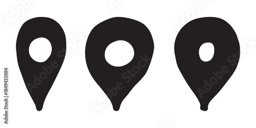 Set of hand drawn map pin Map marker pointer sign GPS and mapping tools Location pin symbol Pinpoint clipart in doodle style Single element for web, design