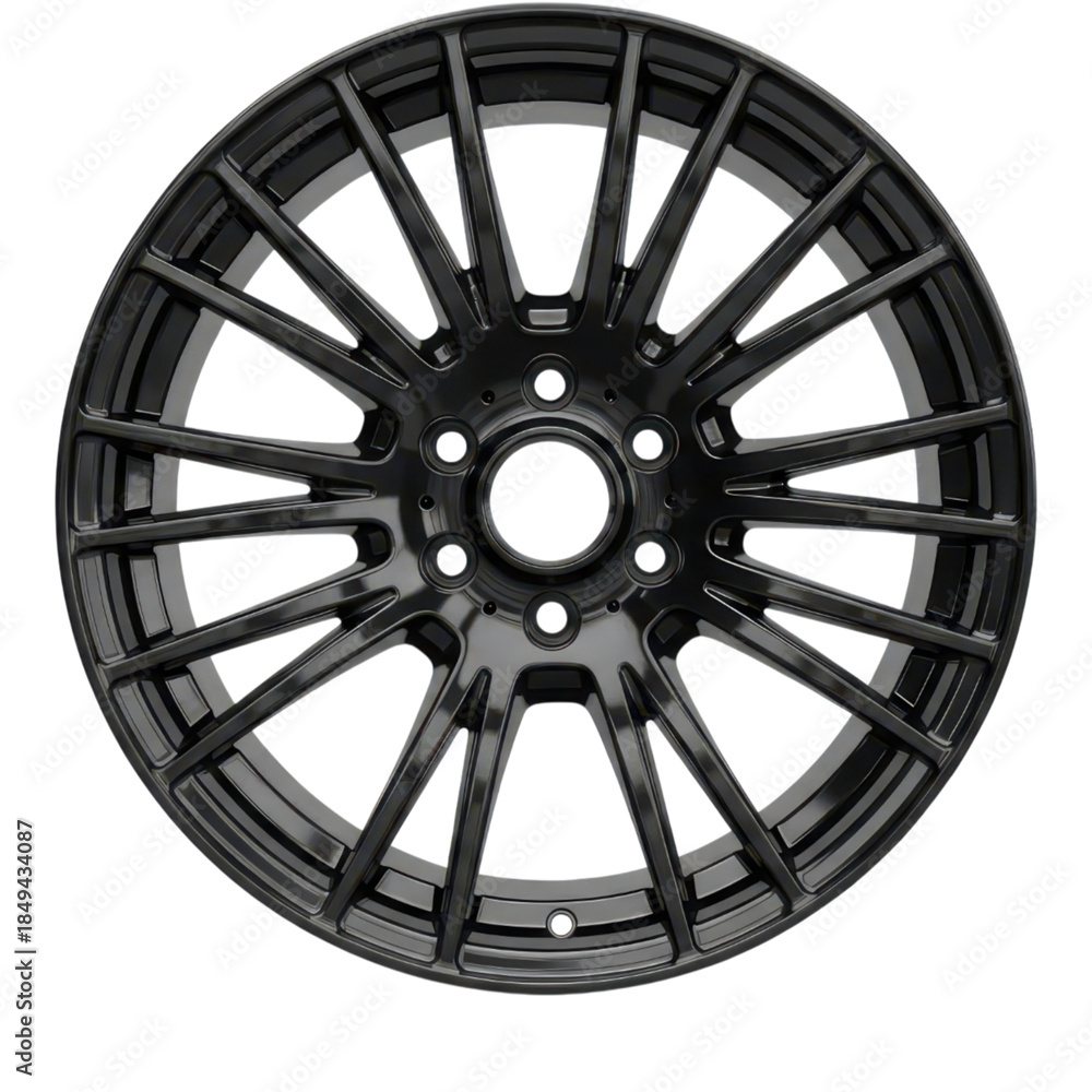Fototapeta premium Black car wheel isolated on transparent background