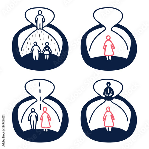 Hand Drawn Hourglass and Waiting Concept Vector Illustration Set