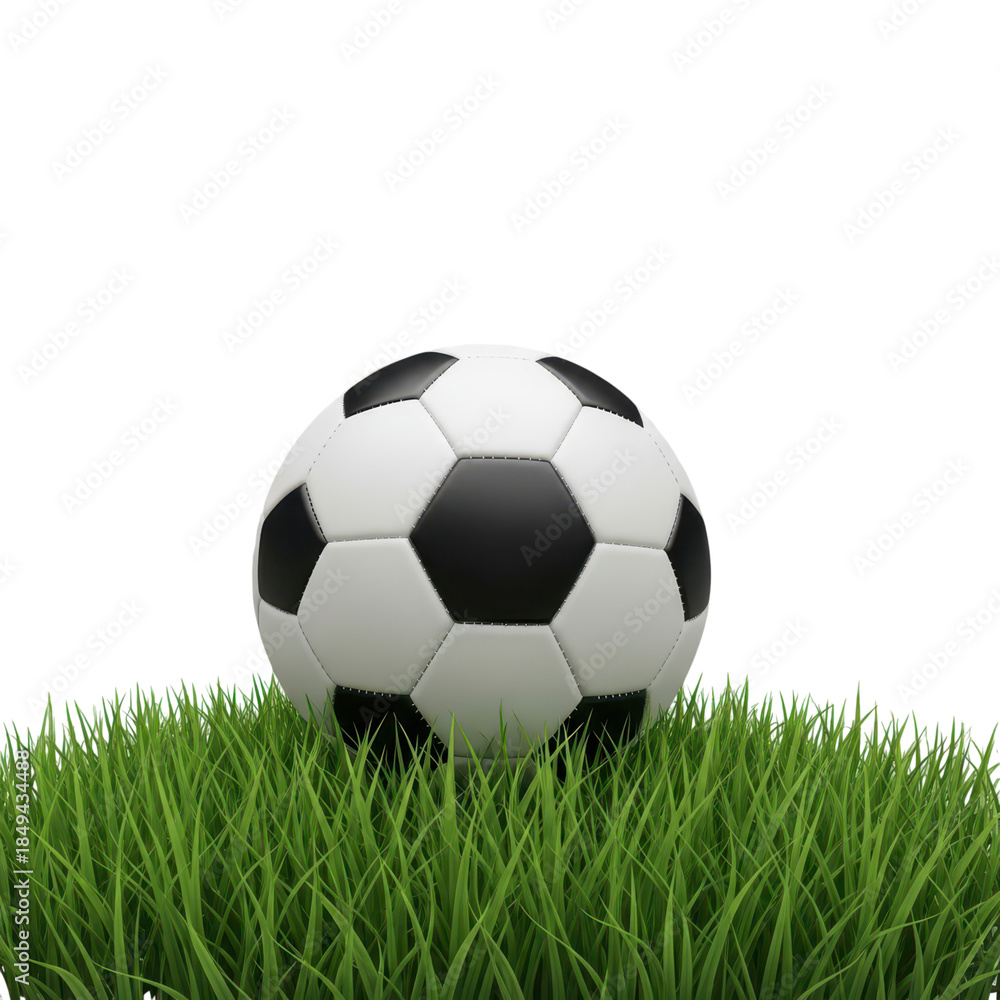 Fototapeta premium Soccer ball sitting on green grass isolated on transparent background