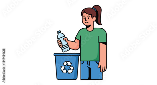 A diligent individual actively participates in environmental sustainability by properly disposing of a plastic water bottle into a designated