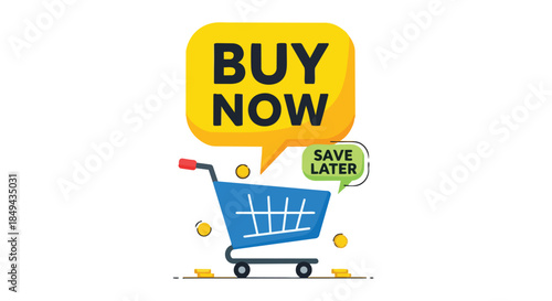 Online shopping concept showcasing instant purchase decisions with a distinct save for later option