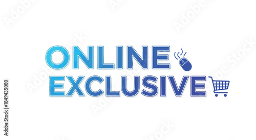 Striking online exclusive promotion banner with mouse click icon and shopping cart symbol representing digital retail advantages and unique web deals