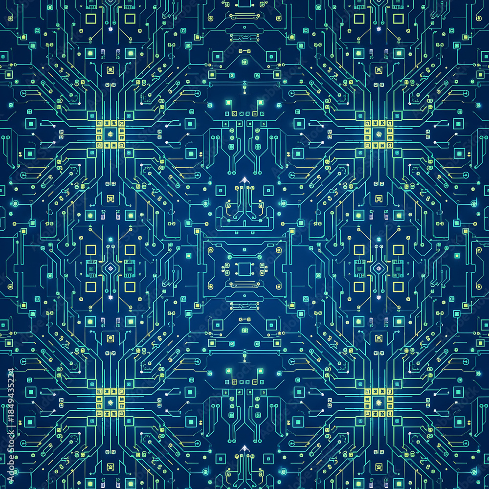 Obraz premium Futuristic Digital Circuit Board Seamless Pattern Technology